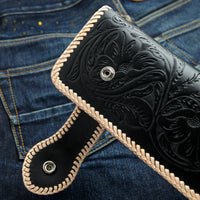 Genuine Leather White Black Indian Snap Biker Wallet