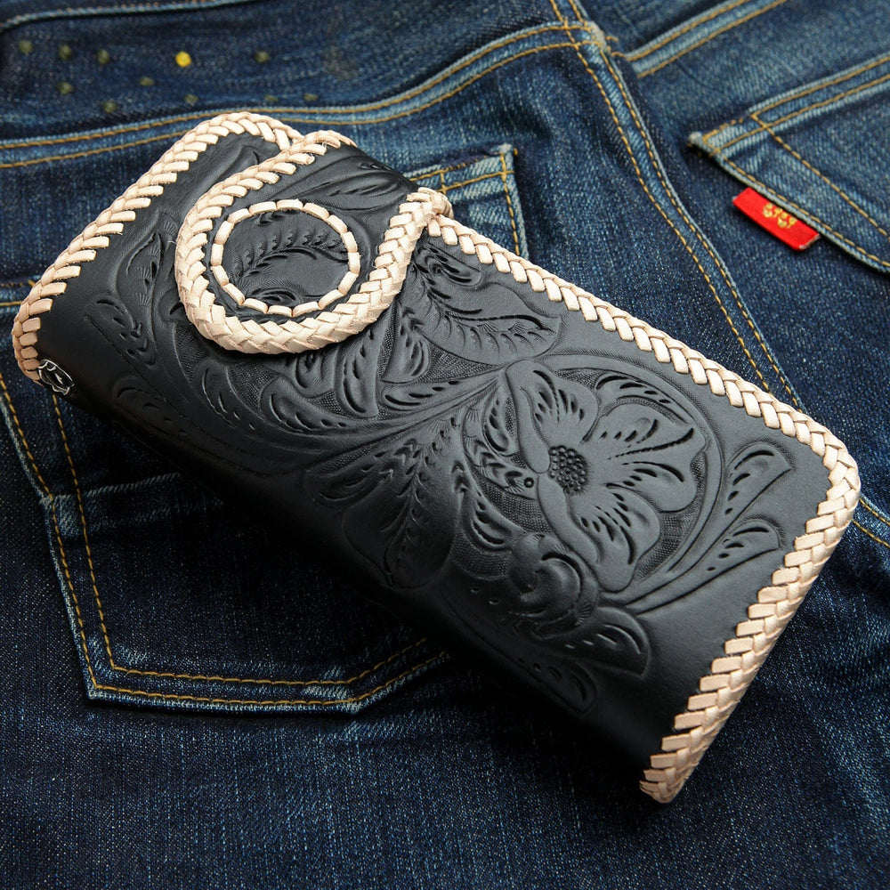 Genuine Leather White Black Indian Snap Biker Wallet