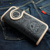 Genuine Leather White Black Indian Snap Biker Wallet