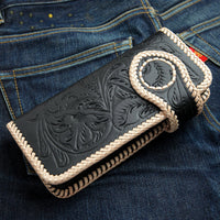 Genuine Leather White Black Indian Snap Biker Wallet