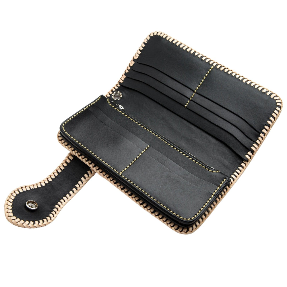 Genuine Leather White Black Indian Snap Biker Wallet