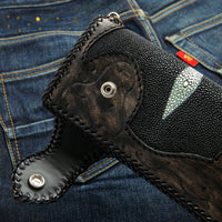 Genuine Stingray Leather Silver Dragon Concho Big Biker Wallet