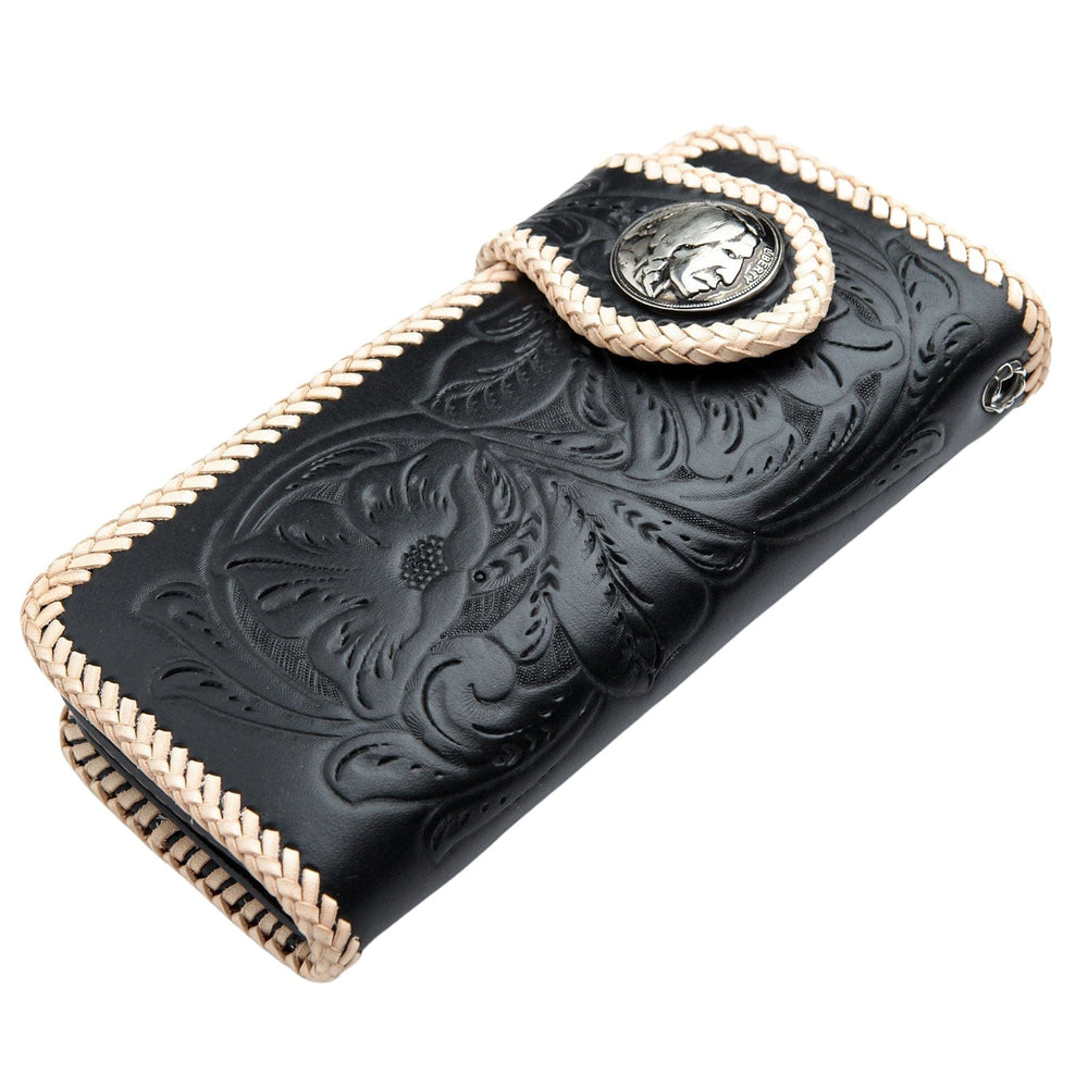 Genuine Leather White Black Indian Snap Biker Wallet