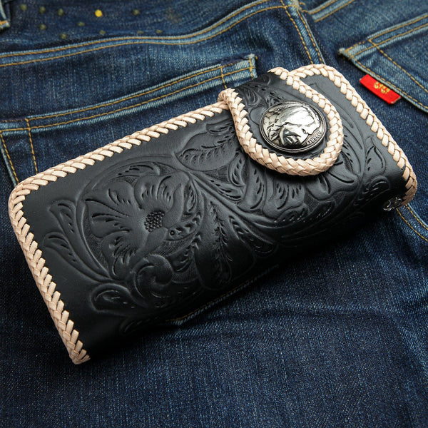 Genuine Leather White Black Indian Snap Biker Wallet