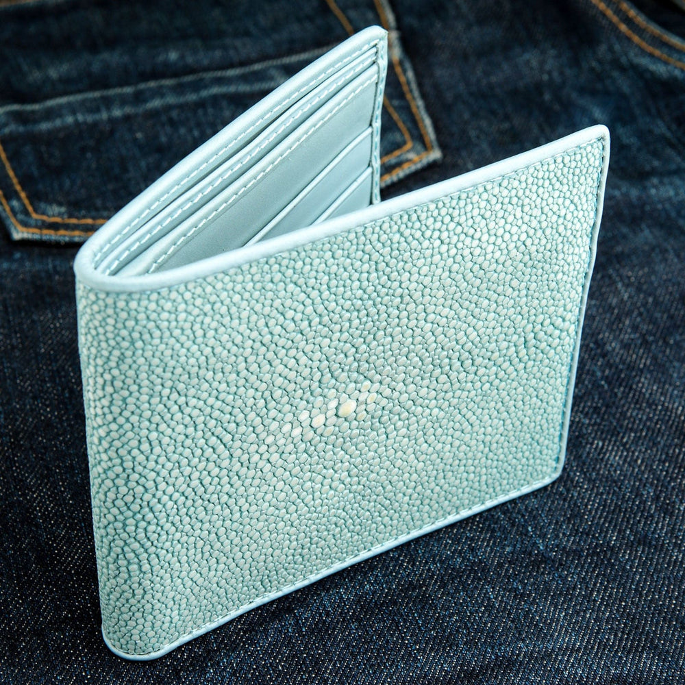 Blue Turquoise Polished Stingray Skin Leather Wallet