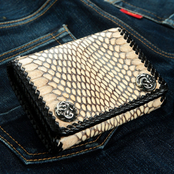 Dark Grey Snake Leather Biker Wallet