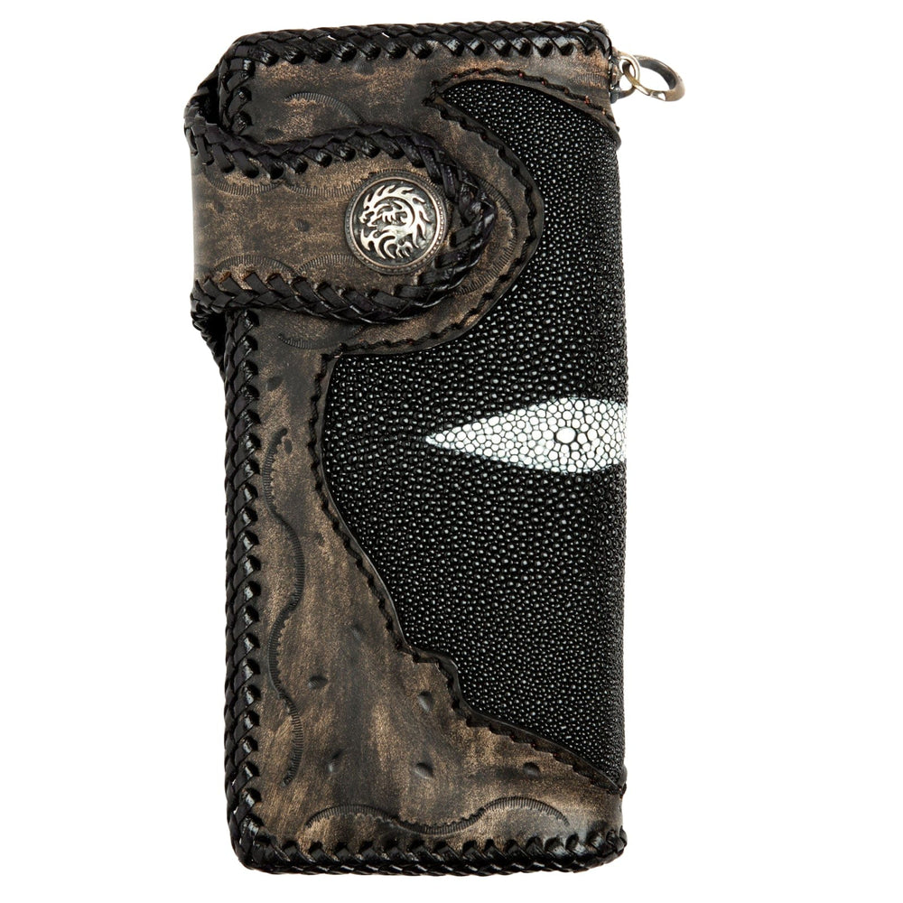 Genuine Stingray Leather Silver Dragon Concho Big Biker Wallet