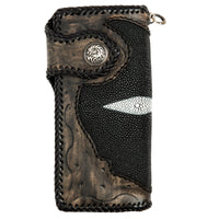 Genuine Stingray Leather Silver Dragon Concho Big Biker Wallet
