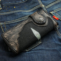 Genuine Stingray Leather Silver Dragon Concho Big Biker Wallet