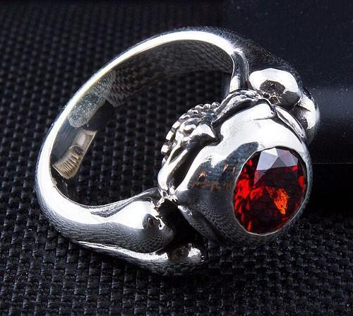 Garnet Skull Bone Gothic Ring