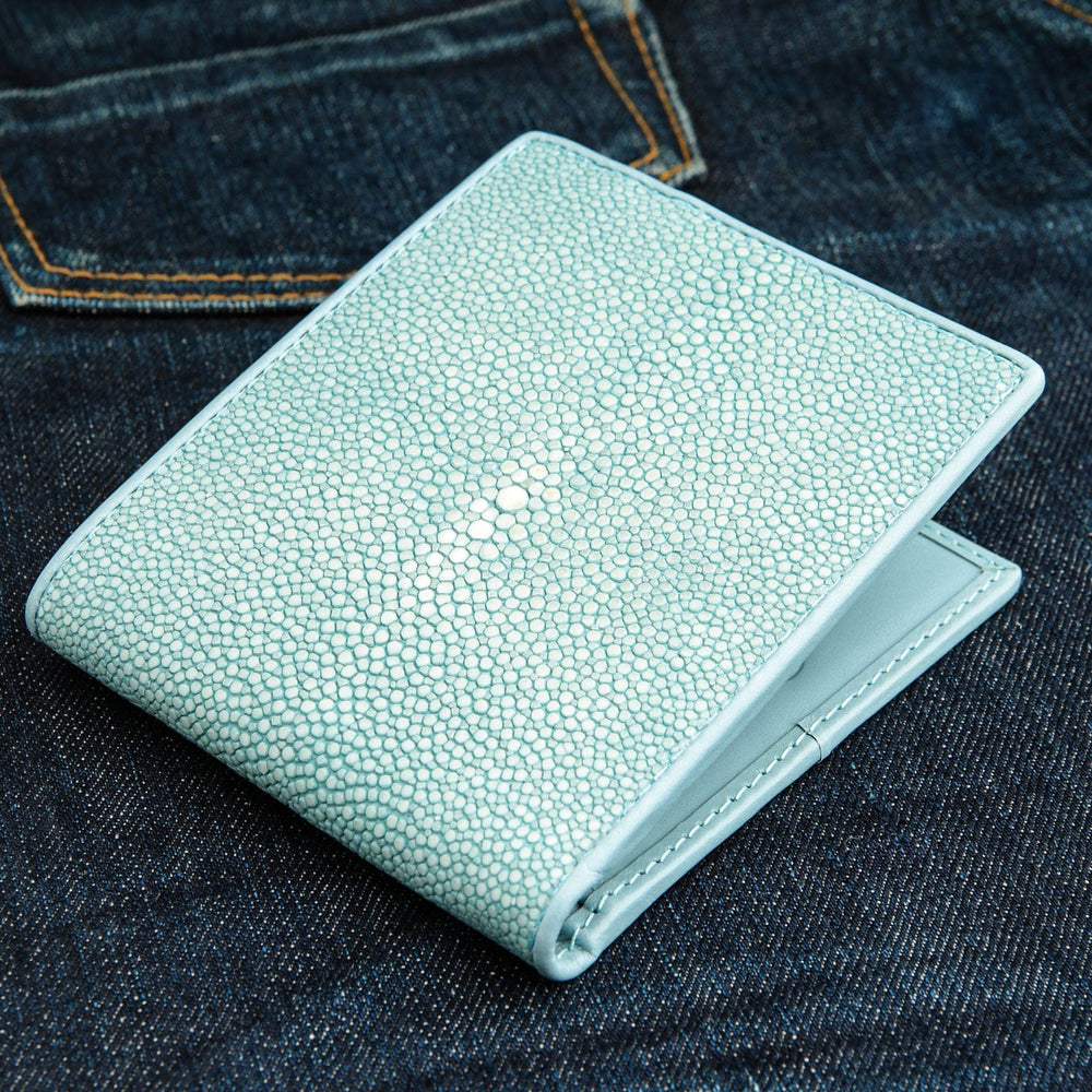 Blue Turquoise Polished Stingray Skin Leather Wallet