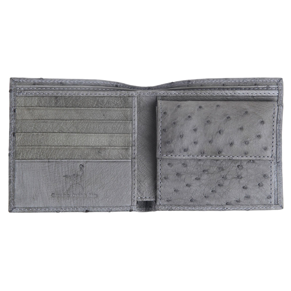 Grey Genuine Ostrich Skin Leather Wallets