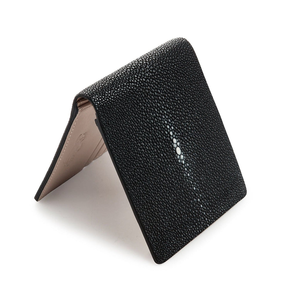 White Pearl Black Polished Stingray Leather Wallet