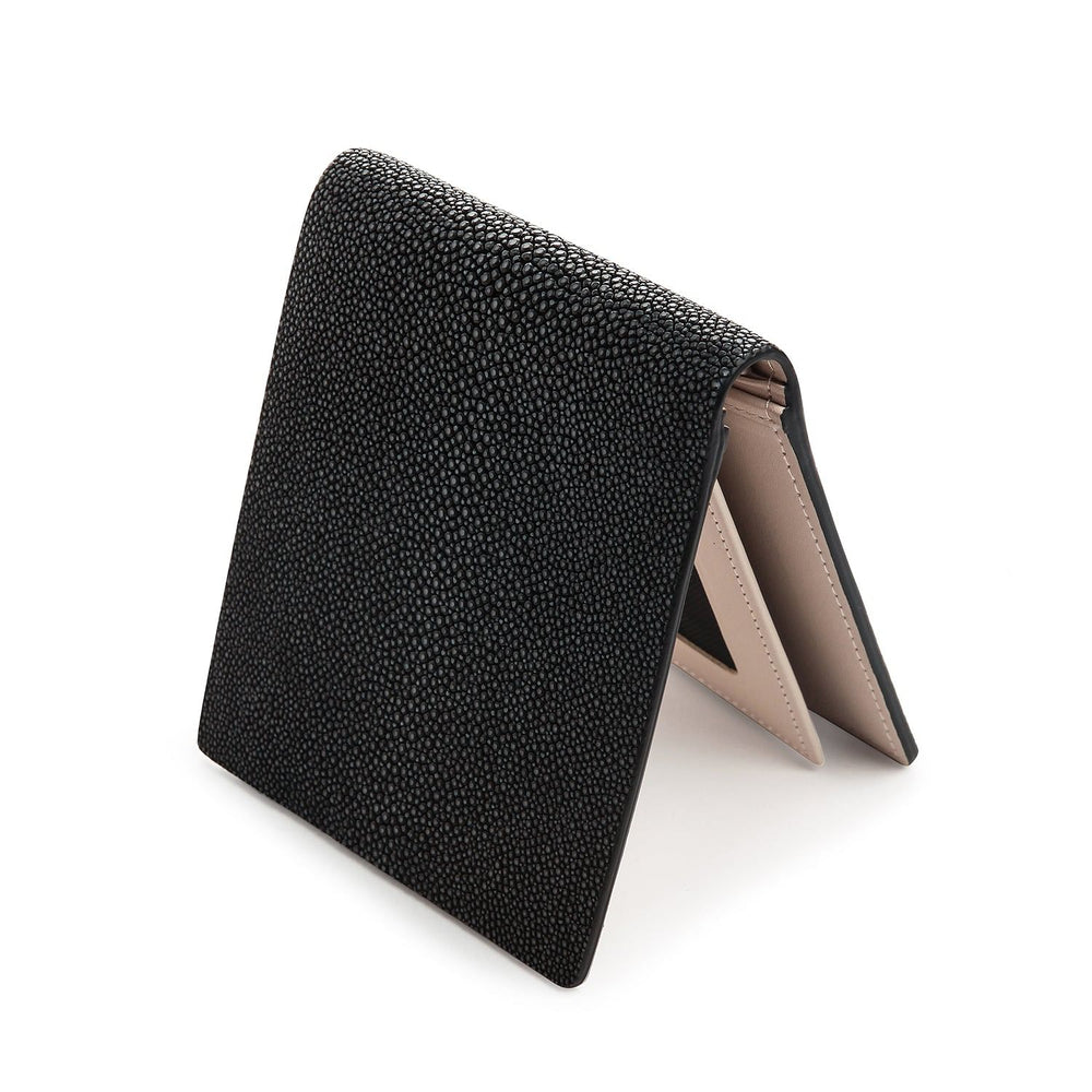 White Pearl Black Polished Stingray Leather Wallet