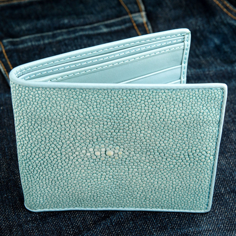 Portemonnaie aus poliertem Stachelrochenleder in Blau-Türkis