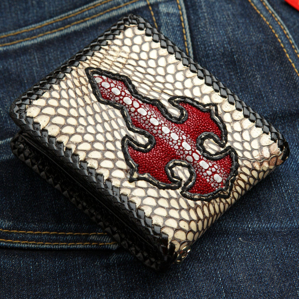 Genuine White Cobra Snake Leather Biker Wallet