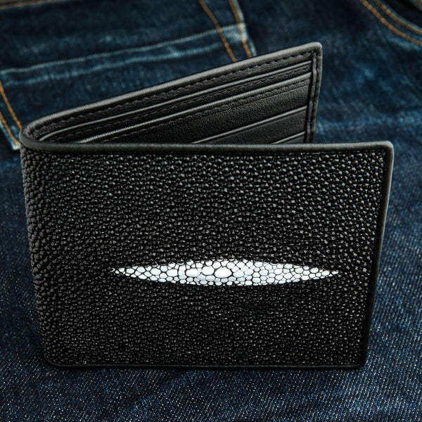 Black Long White Pearl Stingray Leather Men's Wallet